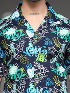 Men's Graffiti Print Cuban Shirt
