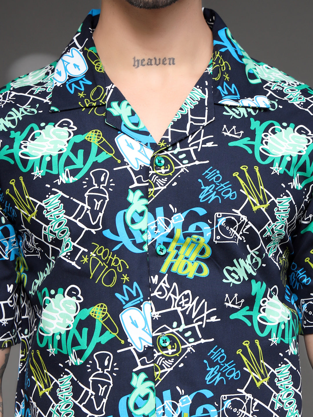 Men's Graffiti Print Cuban Shirt