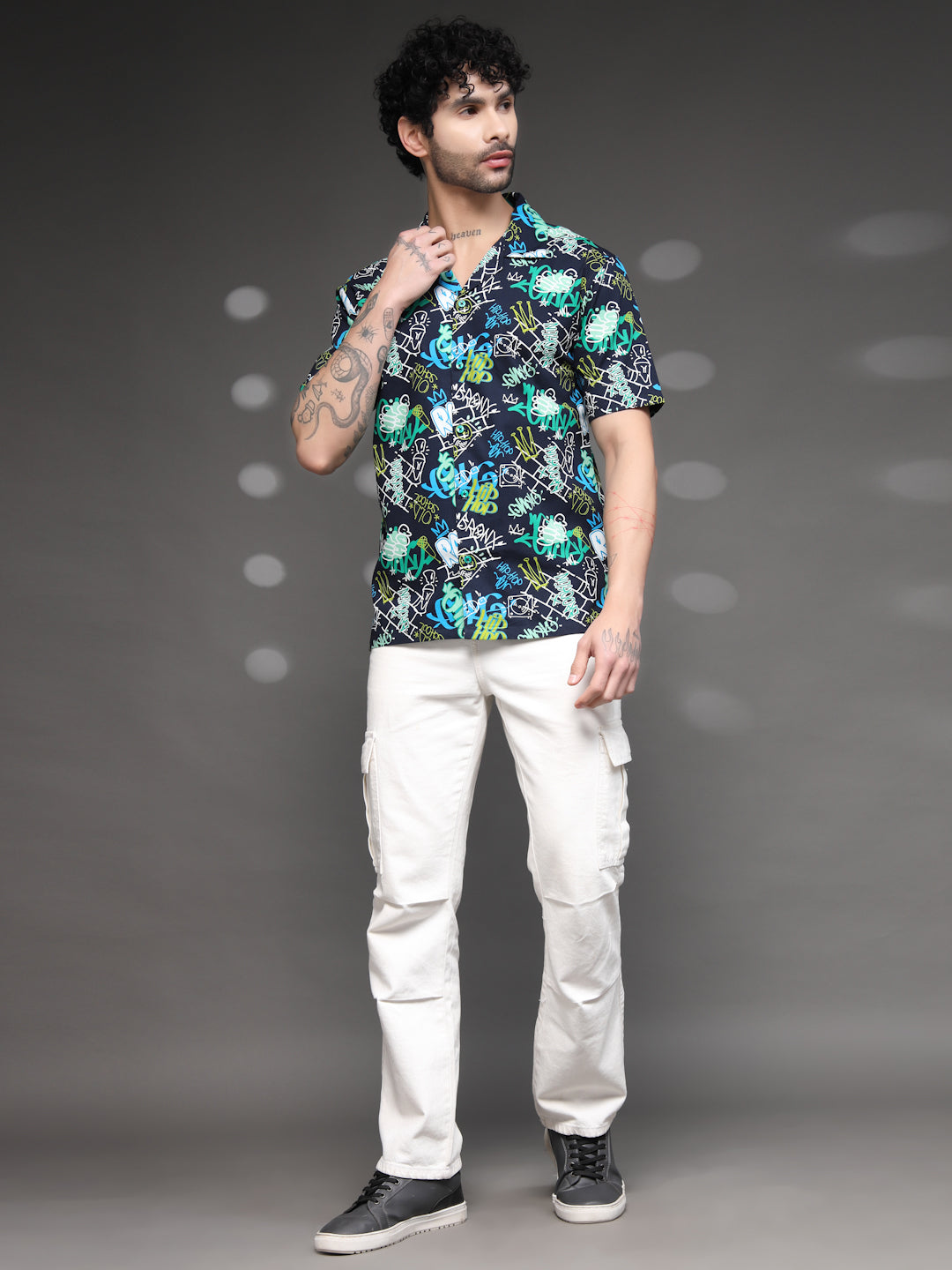 Men's Graffiti Print Cuban Shirt