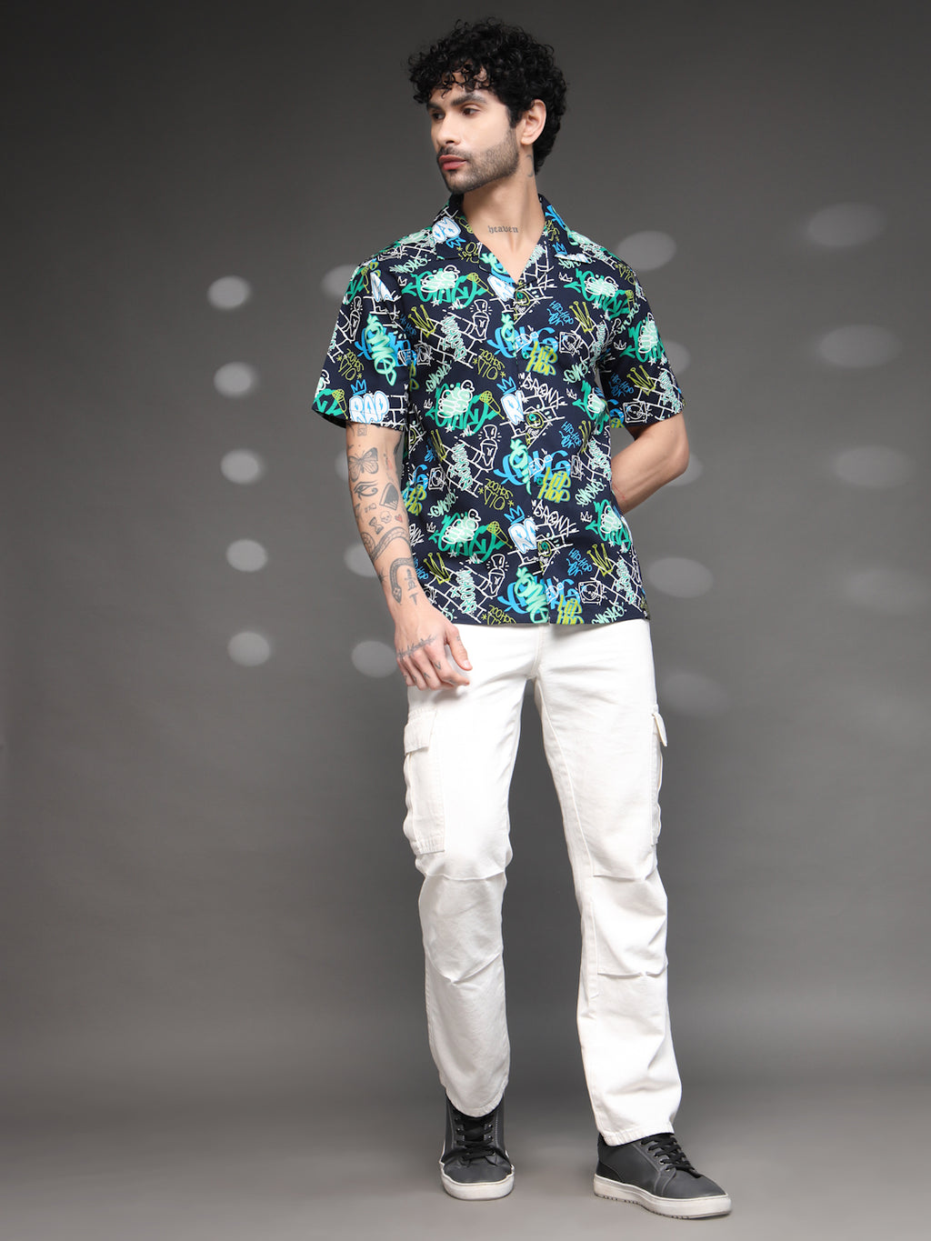 Men's Graffiti Print Cuban Shirt
