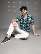 Men's Graffiti Print Cuban Shirt