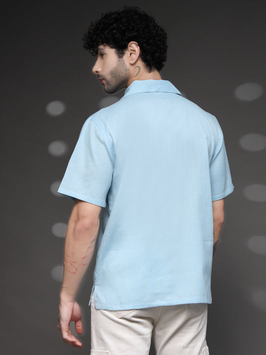 Men's Blue Dragonfly Embroidered Shirt