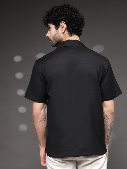 Men's Black Floral Embroidered Shirt