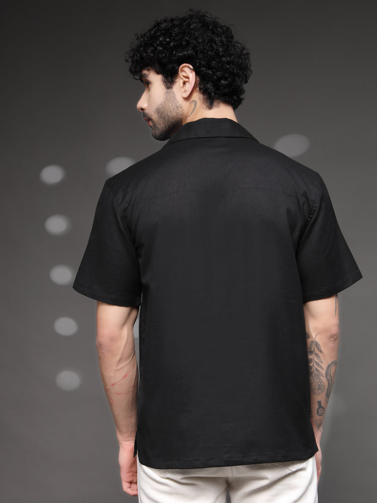 Men's Black Floral Embroidered Shirt