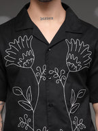 Men's Black Floral Embroidered Shirt