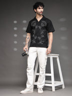 Men's Black Floral Embroidered Shirt