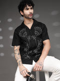 Men's Black Floral Embroidered Shirt