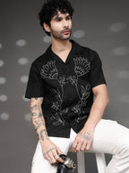 Men's Black Floral Embroidered Shirt