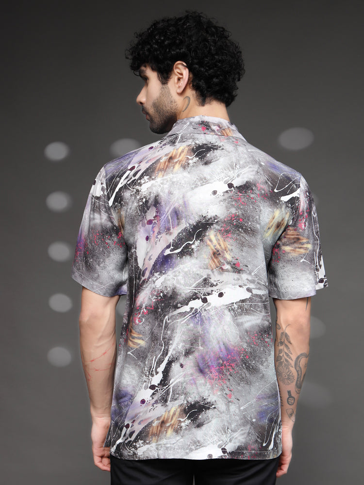 Men's Grey Abstract Splatter Shirt