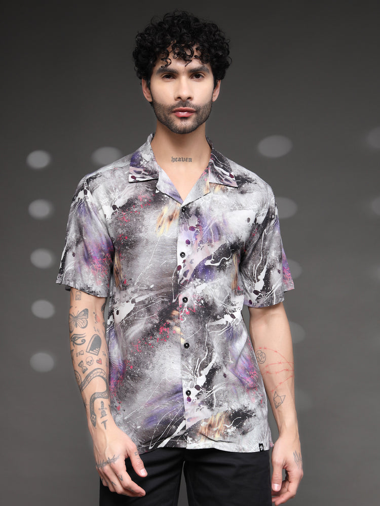Men's Grey Abstract Splatter Shirt