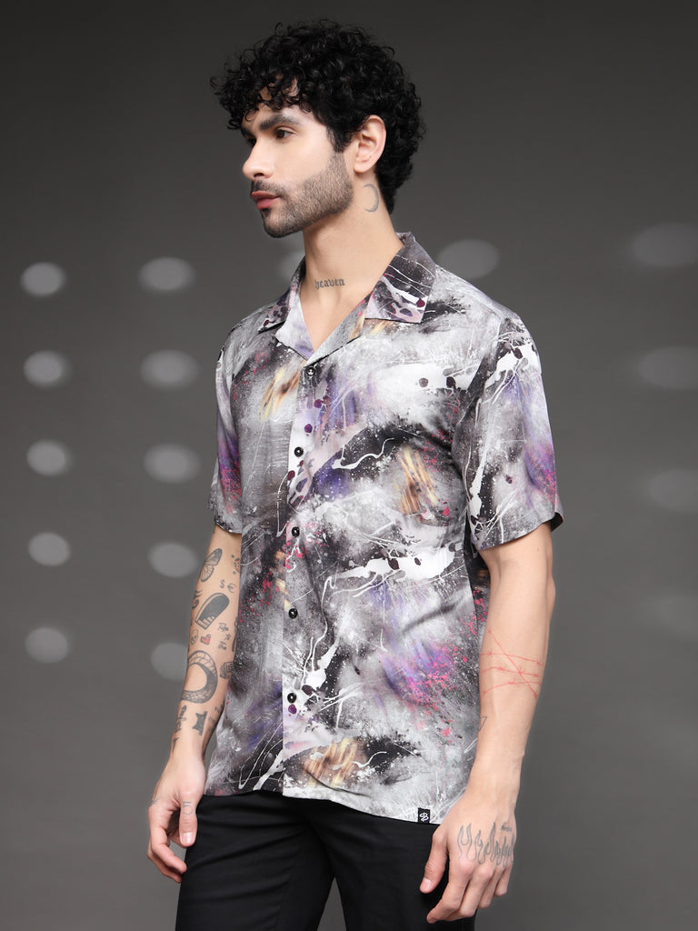 Men's Grey Abstract Splatter Shirt