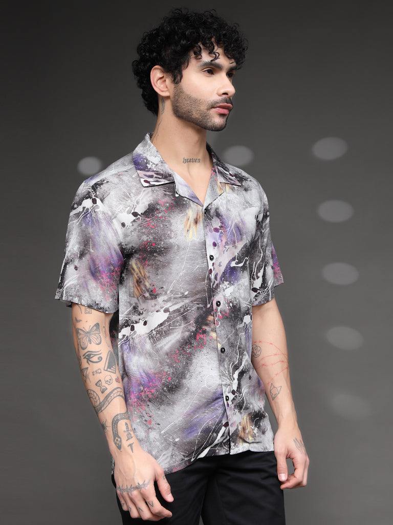 Men's Grey Abstract Splatter Shirt