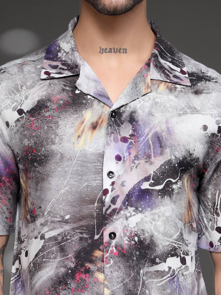 Men's Grey Abstract Splatter Shirt