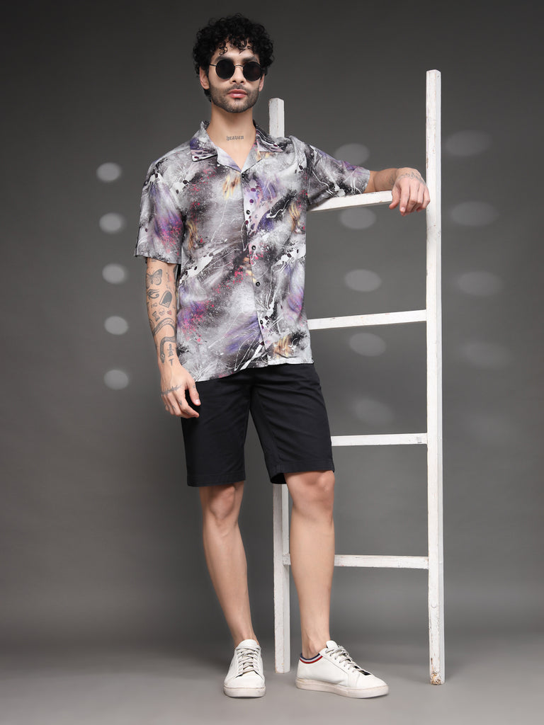 Men's Grey Abstract Splatter Shirt