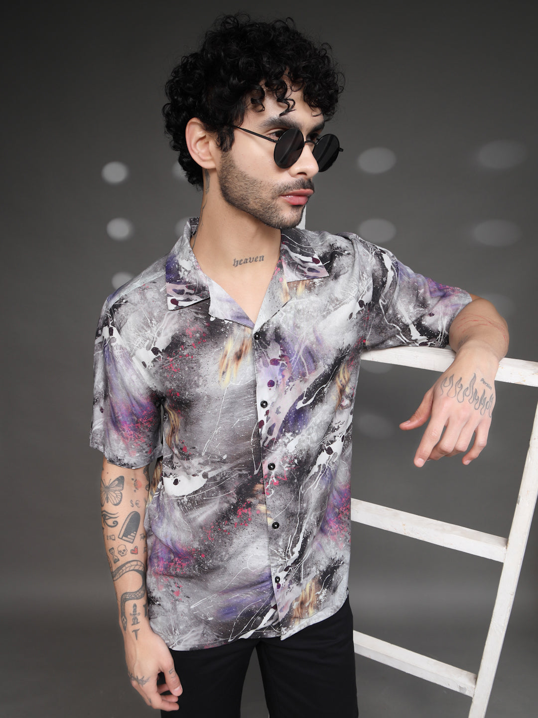 Men's Grey Abstract Splatter Shirt