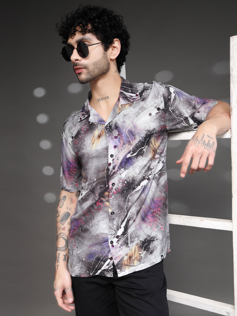 Men's Grey Abstract Splatter Shirt