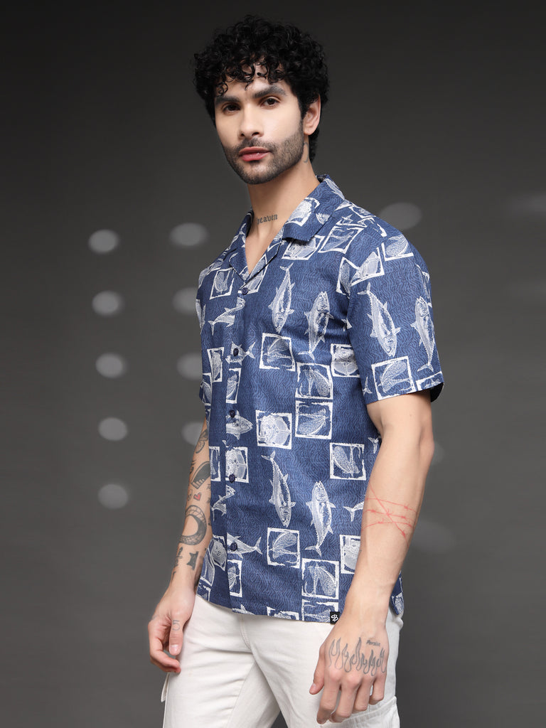 Blue Nautical Fish Print Shirt