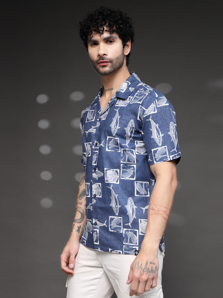 Blue Nautical Fish Print Shirt