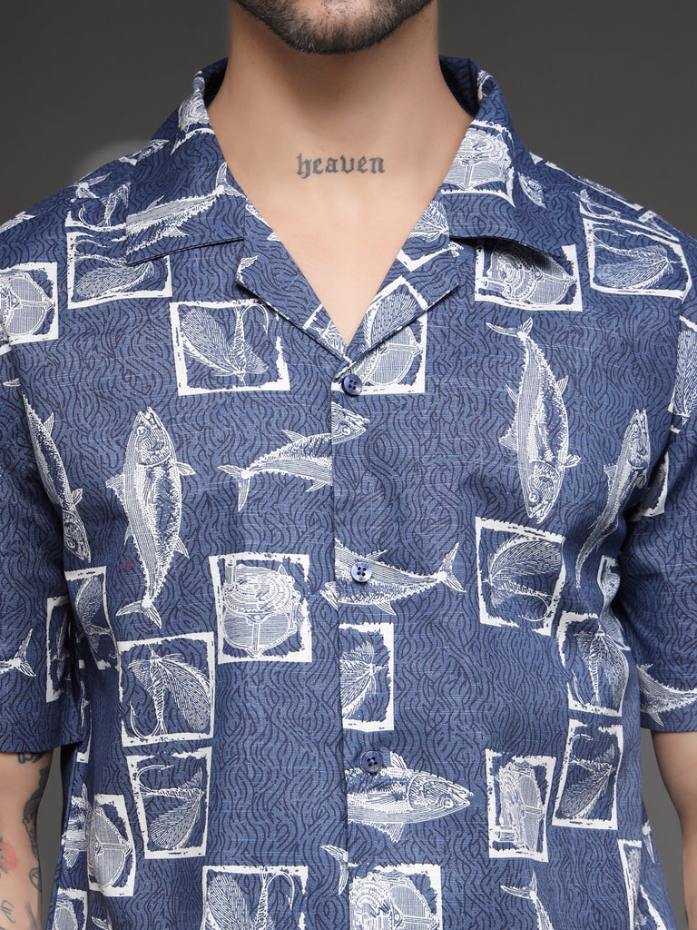 Blue Nautical Fish Print Shirt
