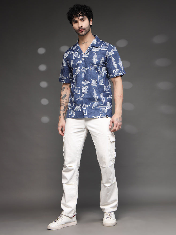 Blue Nautical Fish Print Shirt