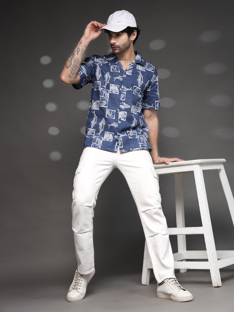 Blue Nautical Fish Print Shirt