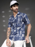 Blue Nautical Fish Print Shirt