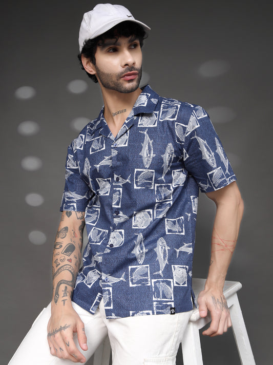 Blue Nautical Fish Print Shirt