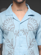 Men's Blue Floral Embroidered Shirt