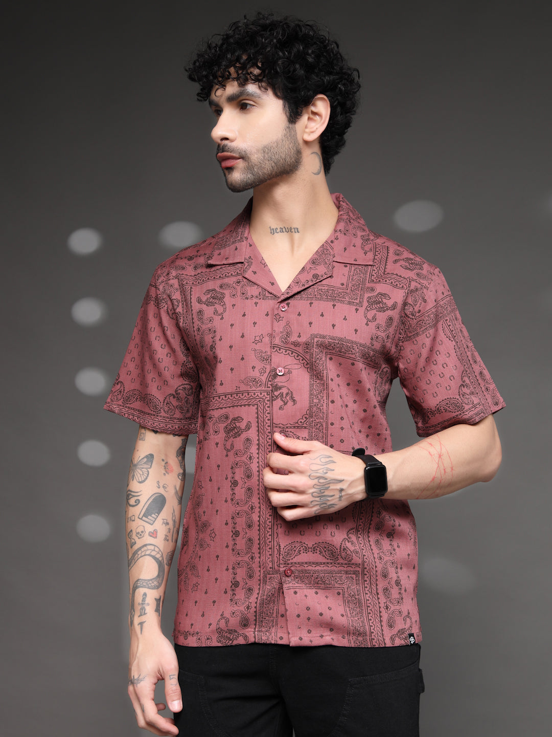 Mauve Western Bandana Print Shirt