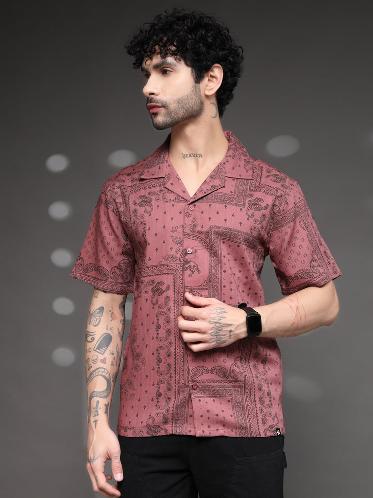 Mauve Western Bandana Print Shirt