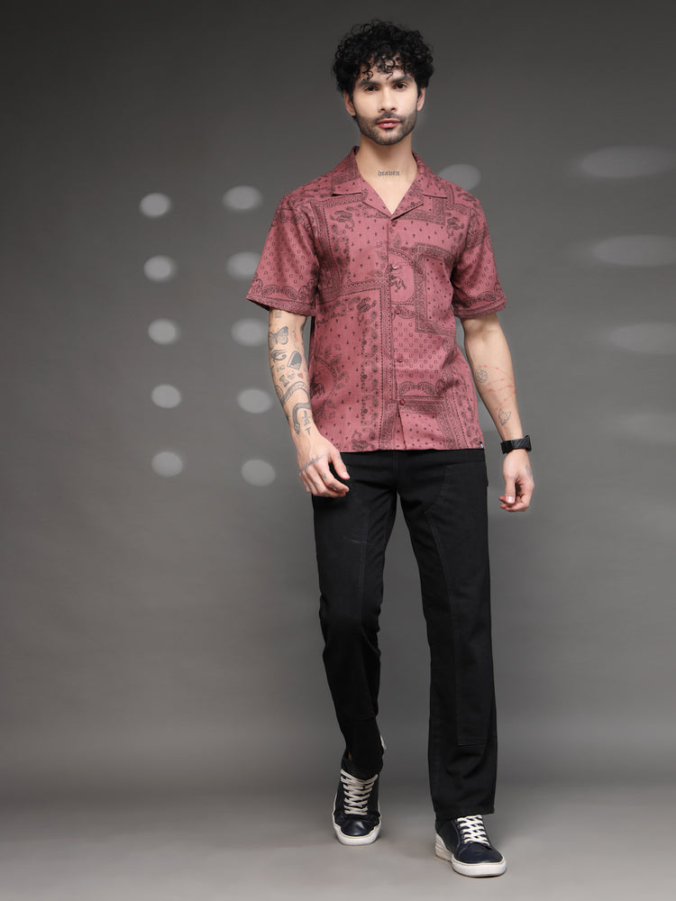 Mauve Western Bandana Print Shirt