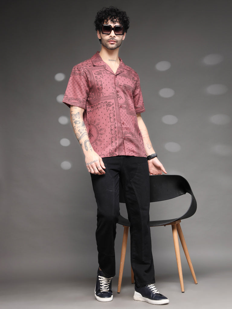 Mauve Western Bandana Print Shirt