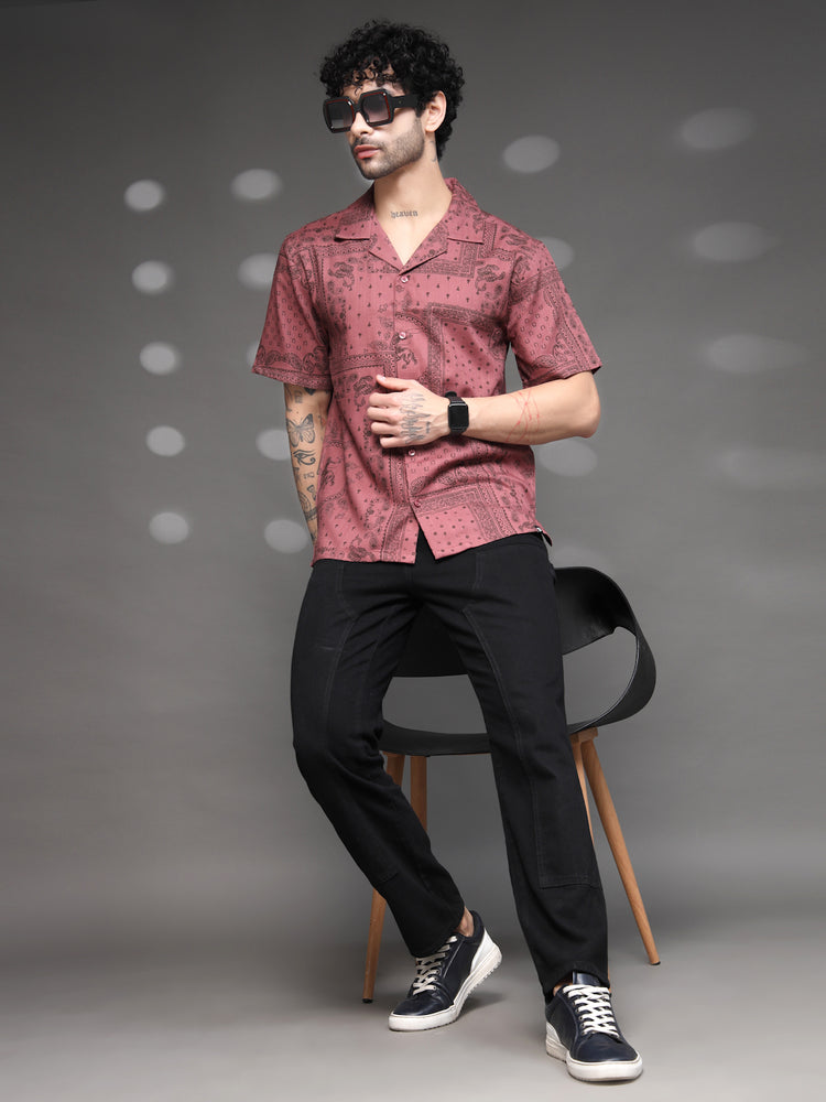 Mauve Western Bandana Print Shirt