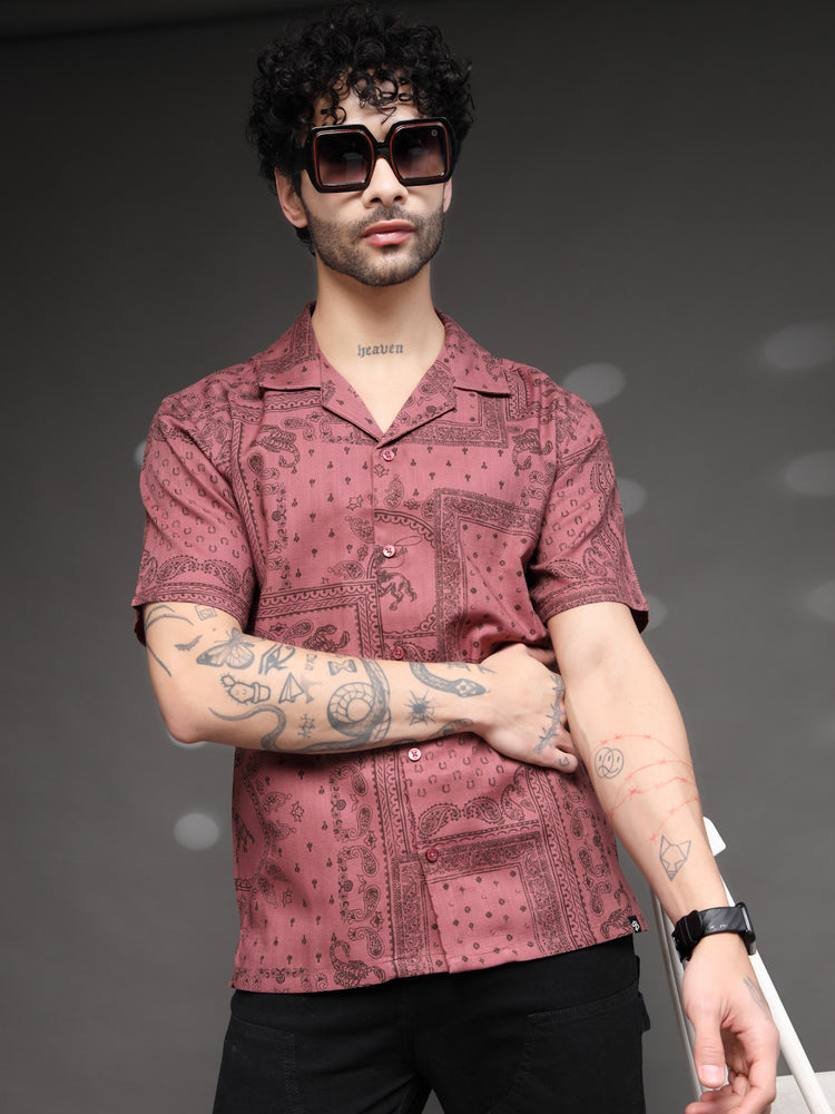 Mauve Western Bandana Print Shirt